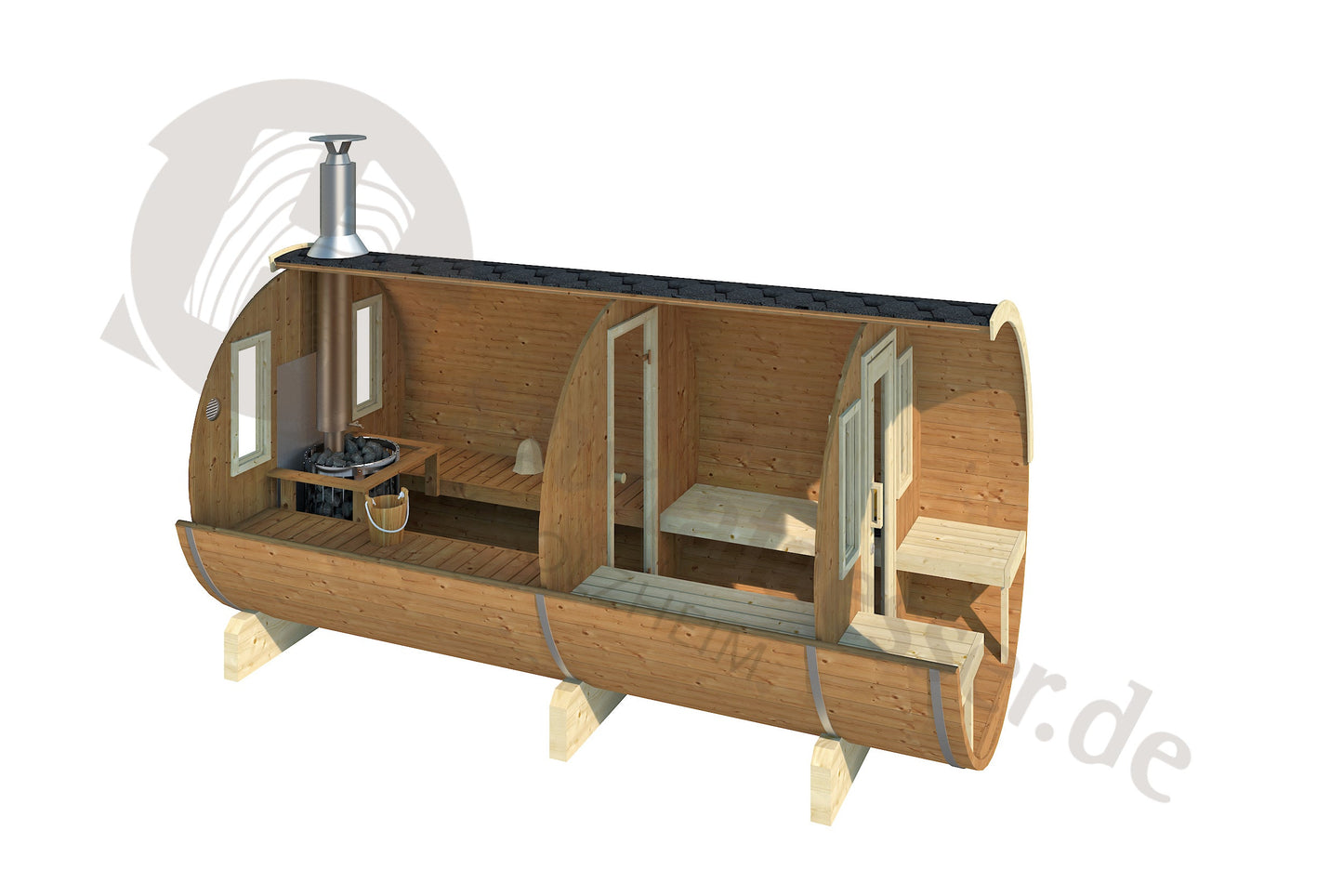 Bausatz Fasssauna Klassik 400 Thermoholz bietet ein modernes Design und hohen Komfort für Ihr Zuhause.