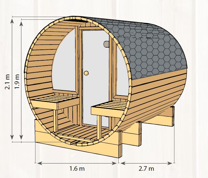 Fasssauna UNO 280 mit Terrasse: Entspannen zwischen den Saunagängen auf den zusätzlichen Außensitzen im eigenen Garten.