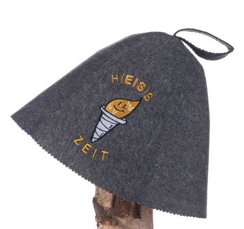 Saunahut aus Filz "Heiss Zeit"