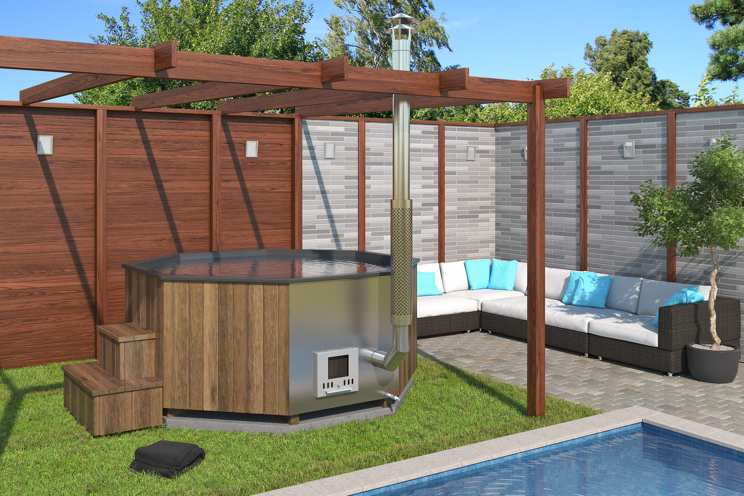 Badezuber Octagon mit integriertem Ofen